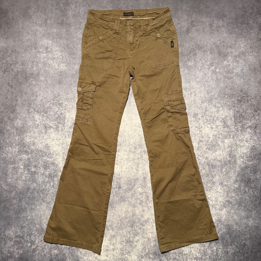 Silver Jeans Co Womens Y2K Cargo Pants Flare Leg Low Rise Olive Green Utility 24